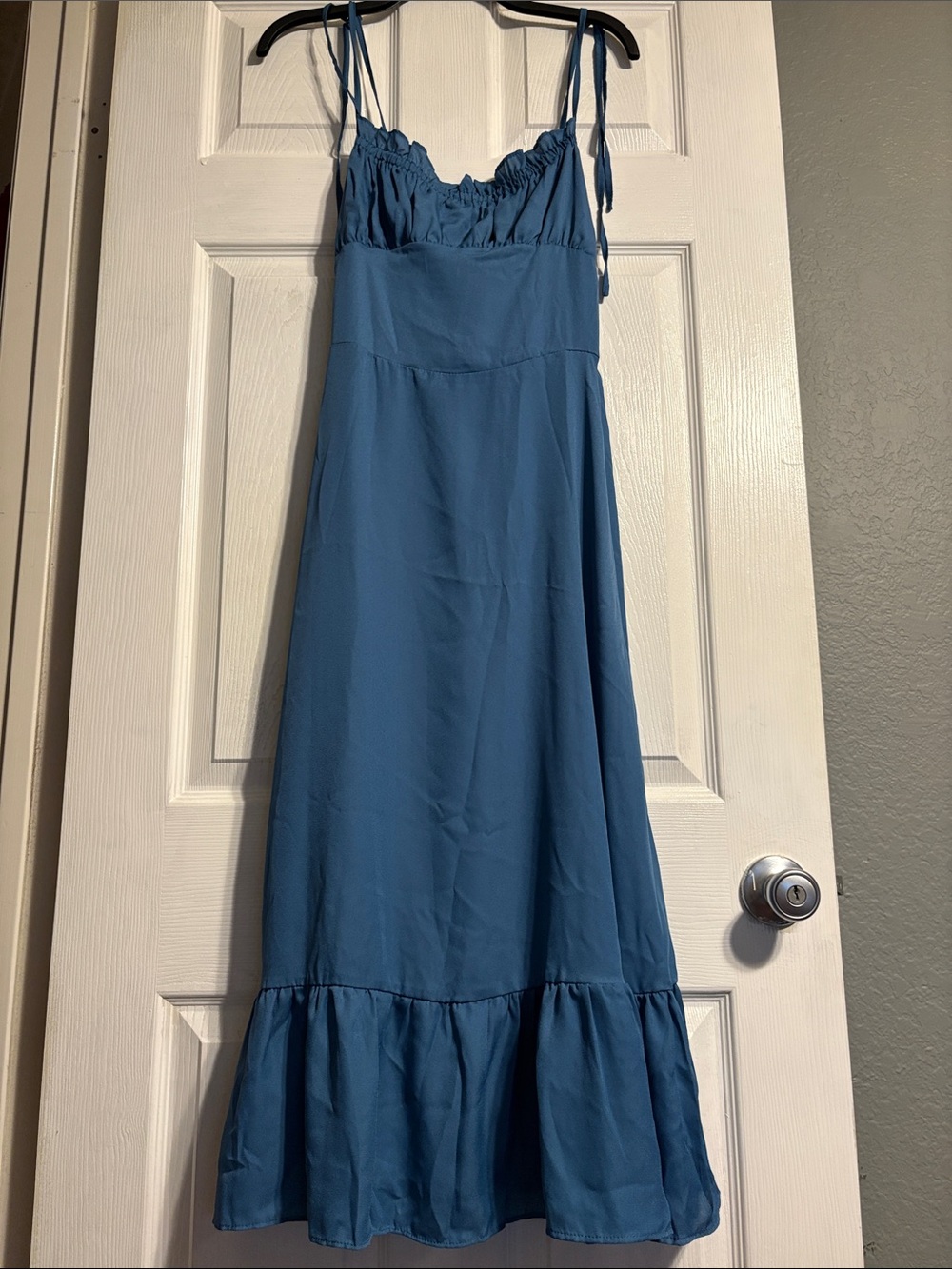 Blue Tie-Strap Ruffle Hem Maxi Dress